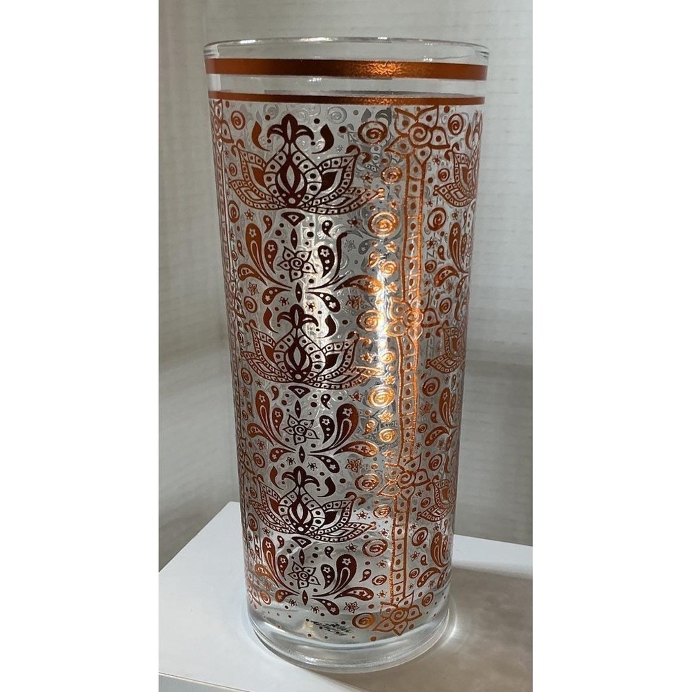 Vintage Moroccan Copper Filigree Highball Glasses Set of 4 Paisley Lotus Barware - Picture 6 of 11
